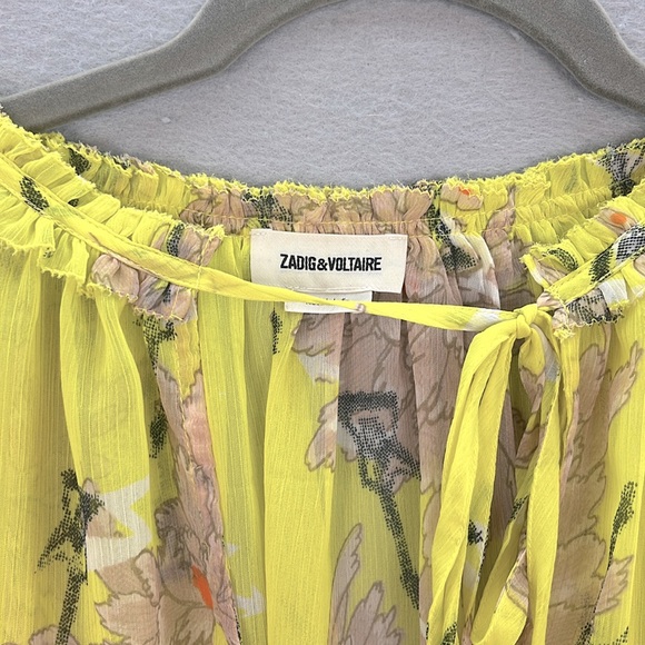 ZADIG & VOLTAIRE women’s Talisa Blossom Blouse sheer chiffon yellow Citron top S - Picture 7 of 8